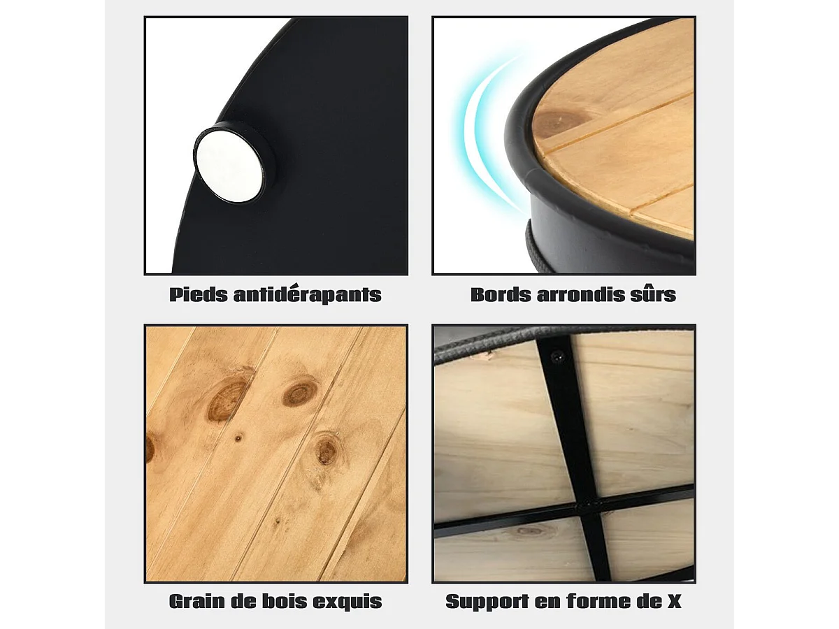 Ronde salontafel met metalen frame, opbergplanken met 3 niveaus, balkon