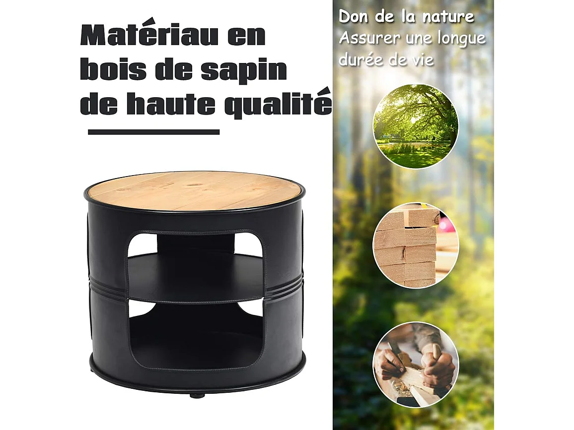 Ronde salontafel met metalen frame, opbergplanken met 3 niveaus, balkon