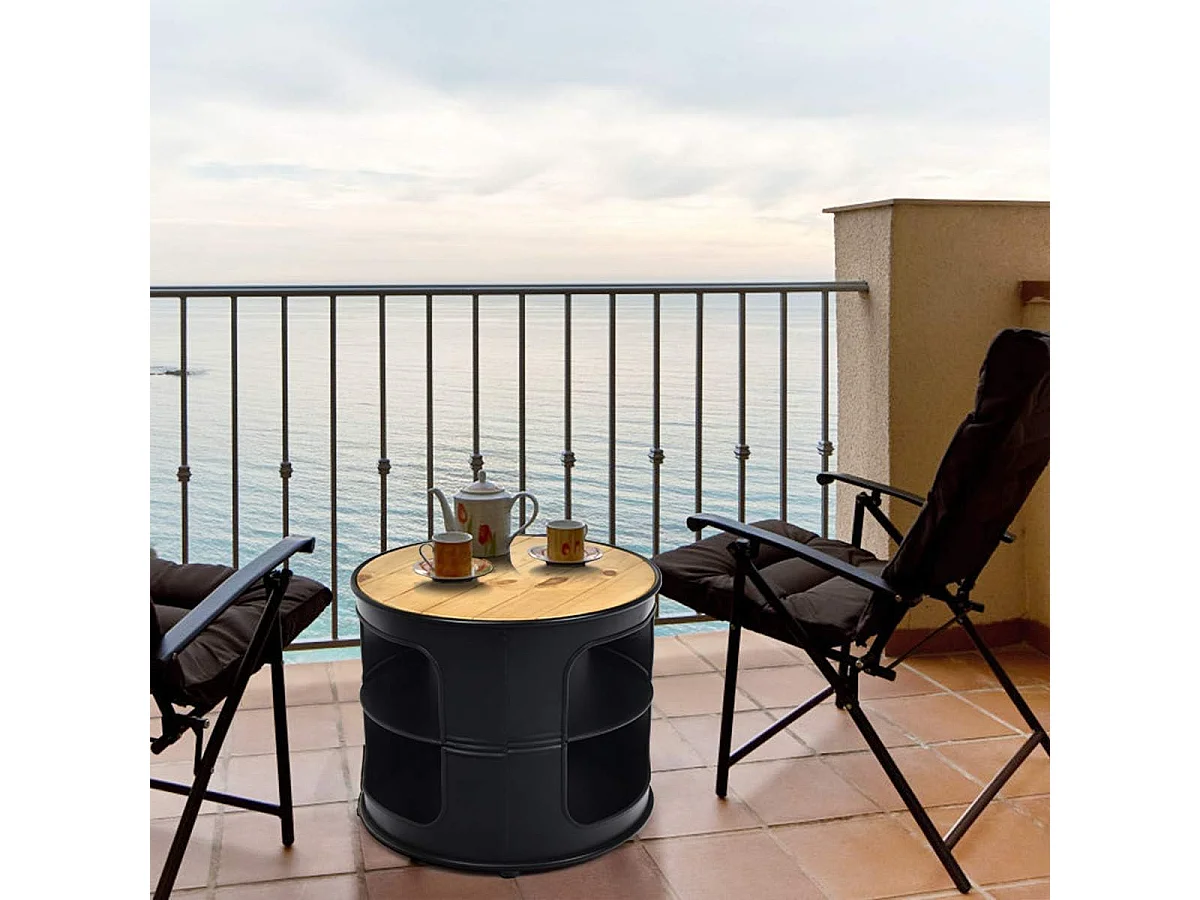 Ronde salontafel met metalen frame, opbergplanken met 3 niveaus, balkon