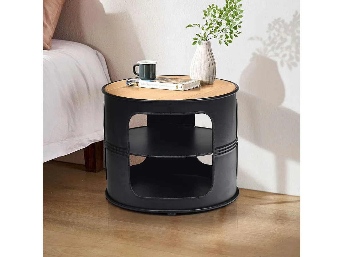 Ronde salontafel met metalen frame, opbergplanken met 3 niveaus, balkon