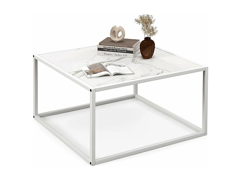 Table basse carrée, cadre métal, facile à installer, 70 x 70 x 40cm (blanc)