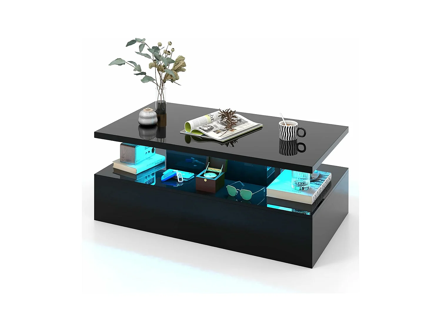Table basse led, 20 lumières réglables avce télécommande, 19 modes dynamiques, noire