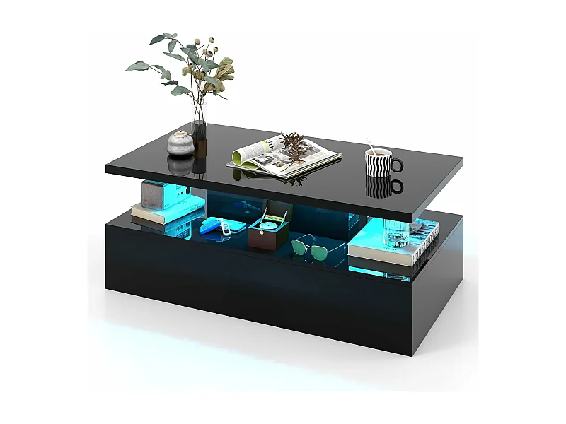 Table basse led, 20 lumières réglables avce télécommande, 19 modes dynamiques, noire