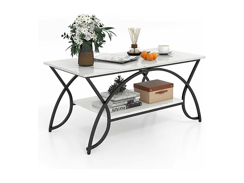 Table basse marbre à 2 niveaux, cadre en métal, 100 x 50 x 45 cm (marbre noir)