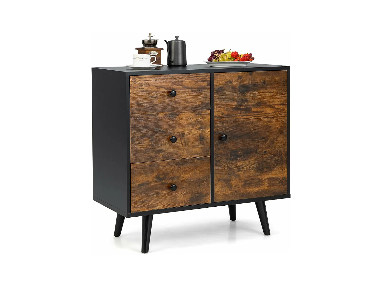 Buffet bas industriel, 3 tiroirs, placard à porte, étagère réglable, 73 x 40 x 76,5 cm