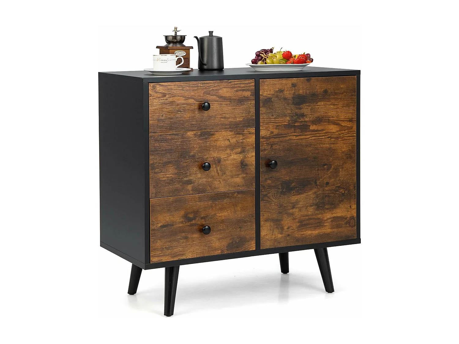Buffet bas industriel, 3 tiroirs, placard à porte, étagère réglable, 73 x 40 x 76,5 cm