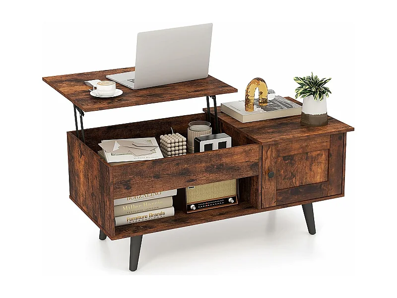 Table basse relevable, grand compartiment caché, placard à porte ...