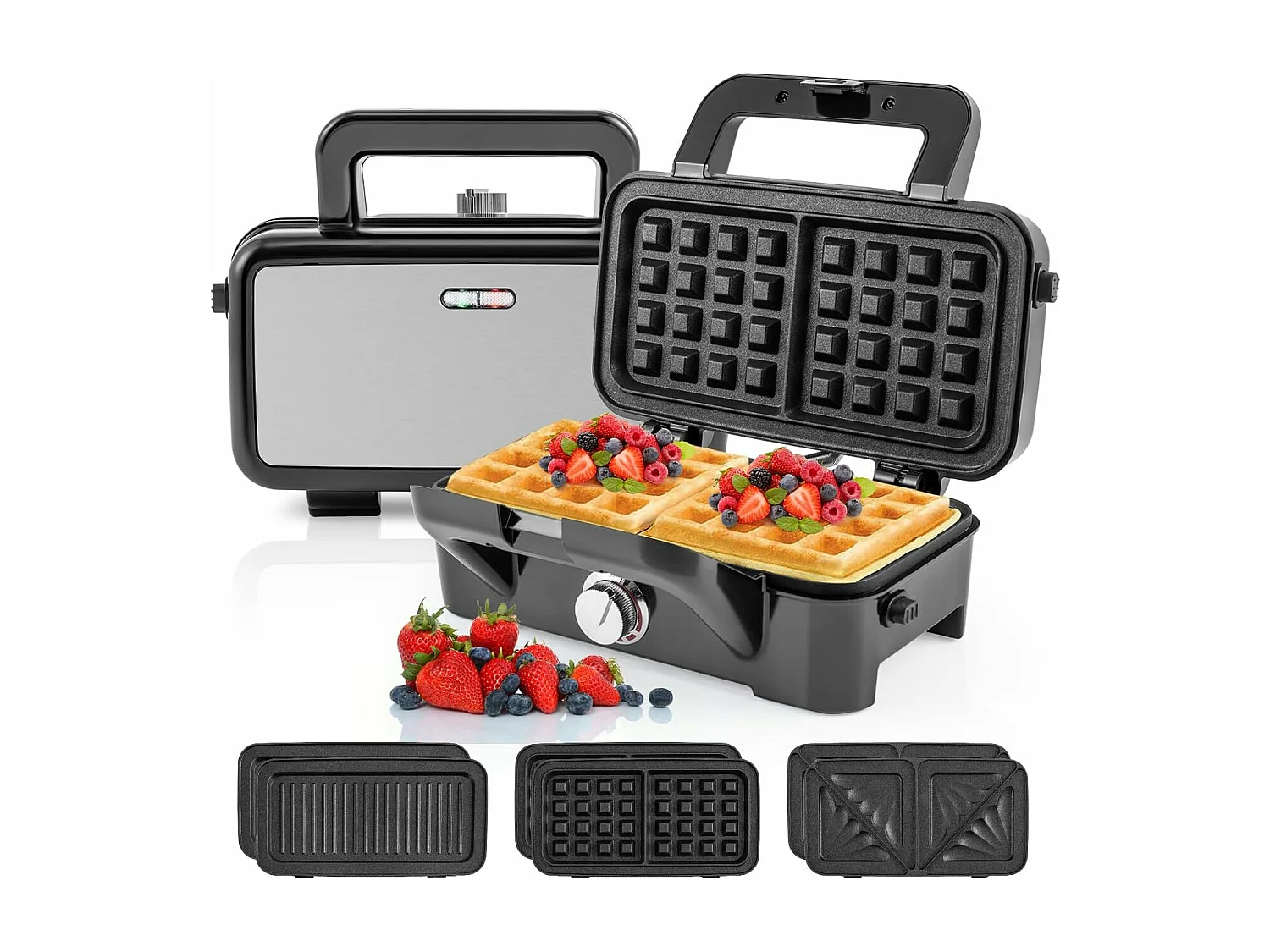 Appareil à sandwich multifonction 3 en 1, plaques à panini, à gaufre, à gril, 1200 w