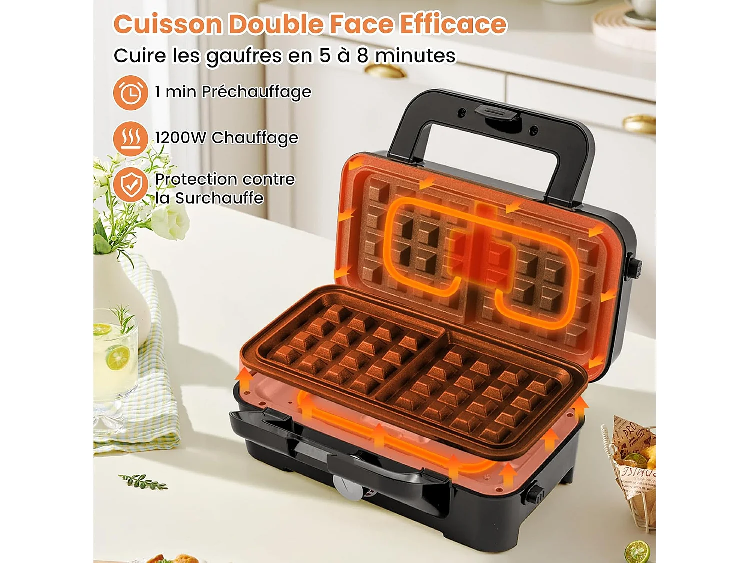 Appareil à sandwich multifonction 3 en 1, plaques à panini, à gaufre, à gril, 1200 w