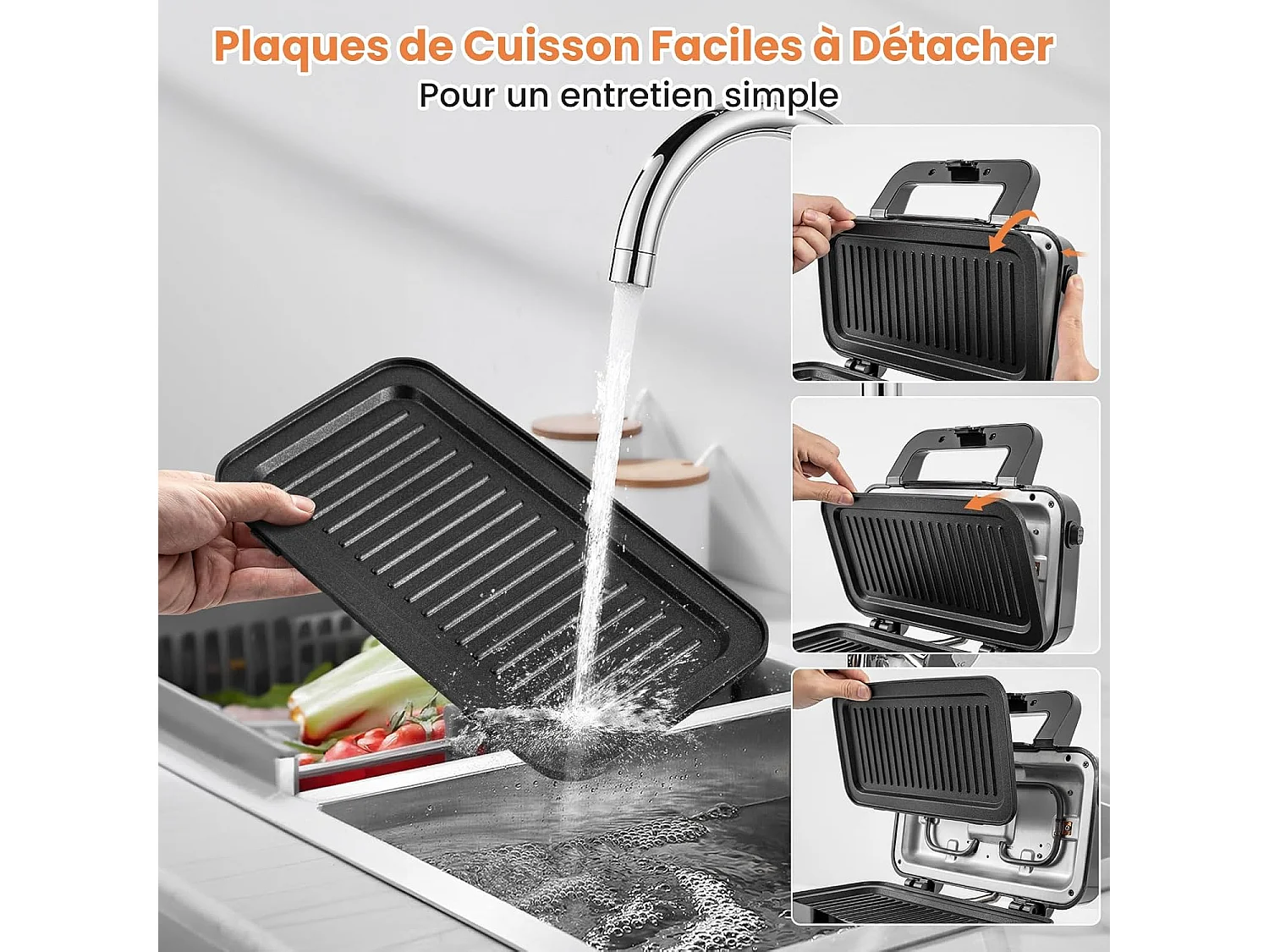 Appareil à sandwich multifonction 3 en 1, plaques à panini, à gaufre, à gril, 1200 w