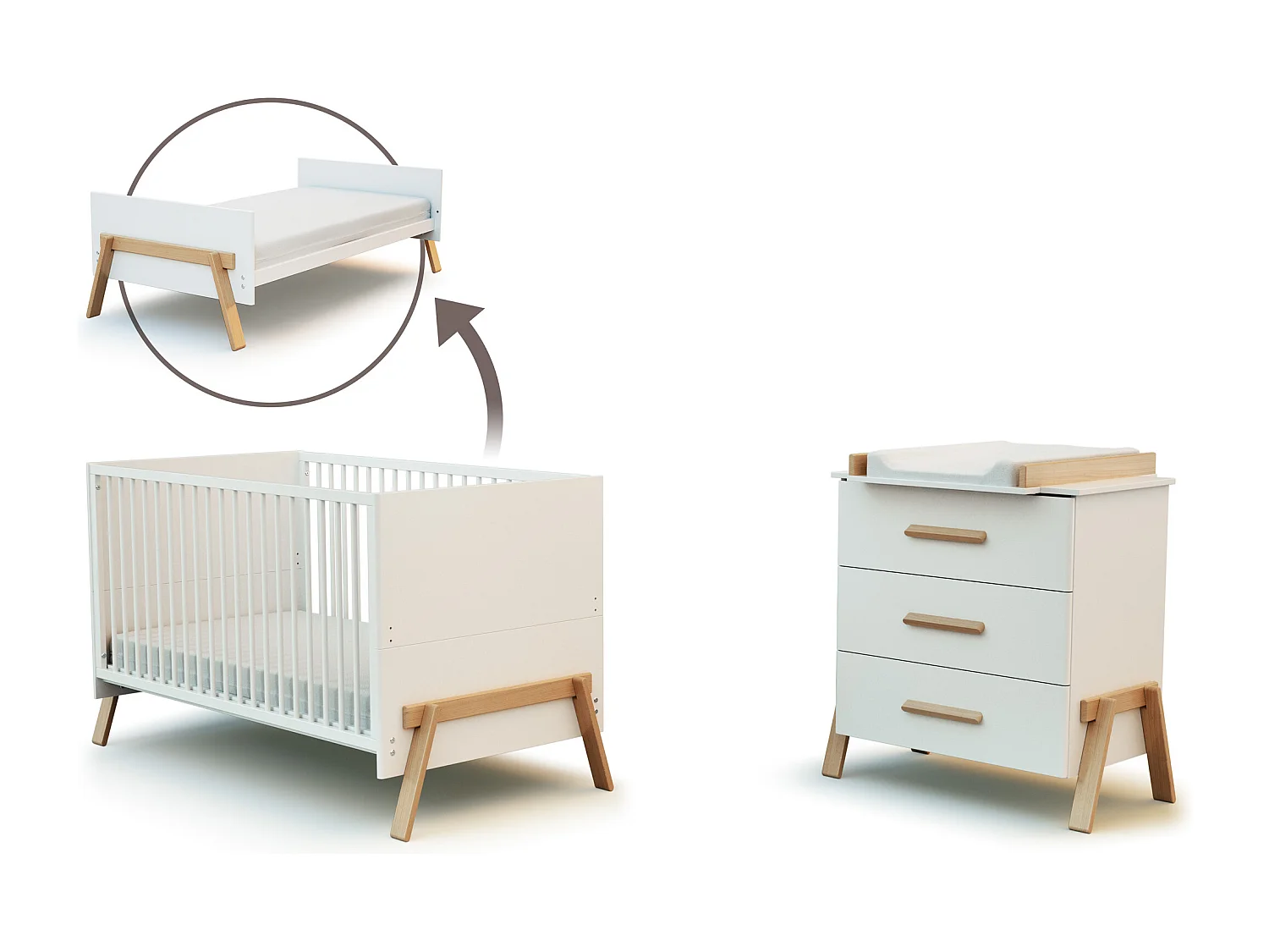 Grand Duo lit et commode à langer 3 tiroirs en bois CANAILLE