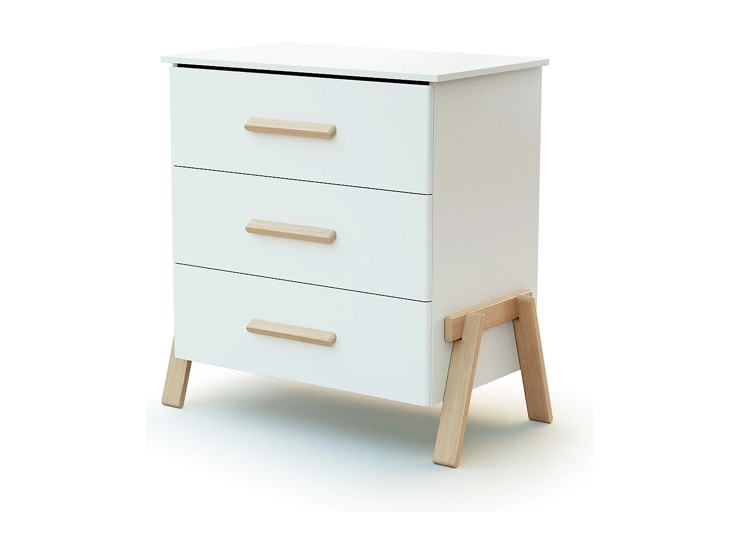 Grand Duo 3 Schubladen CANAILLE Holz Weiß und Buche 70 x 140