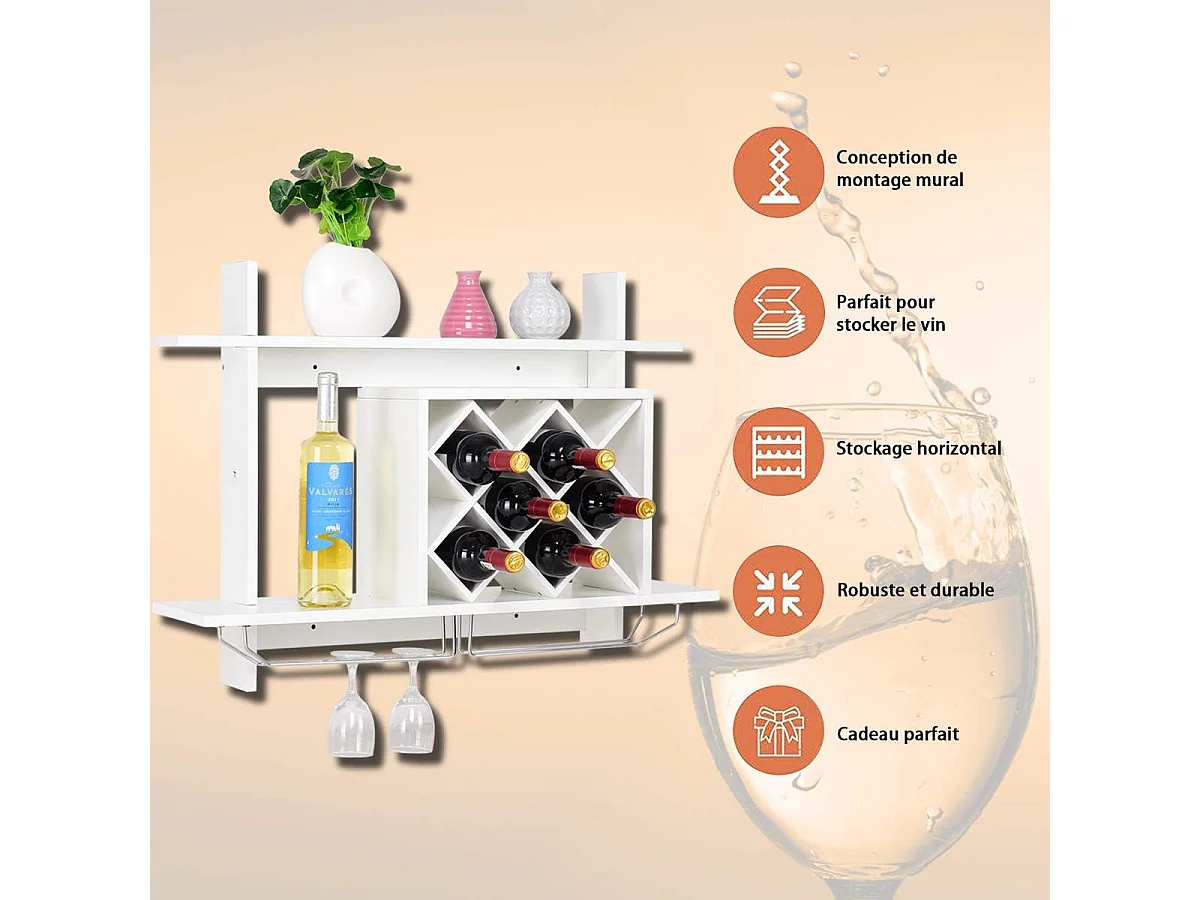 Étagère à bouteilles étagère àvin cacier à vin étagère à bouteilles de verre sopport mural blanc