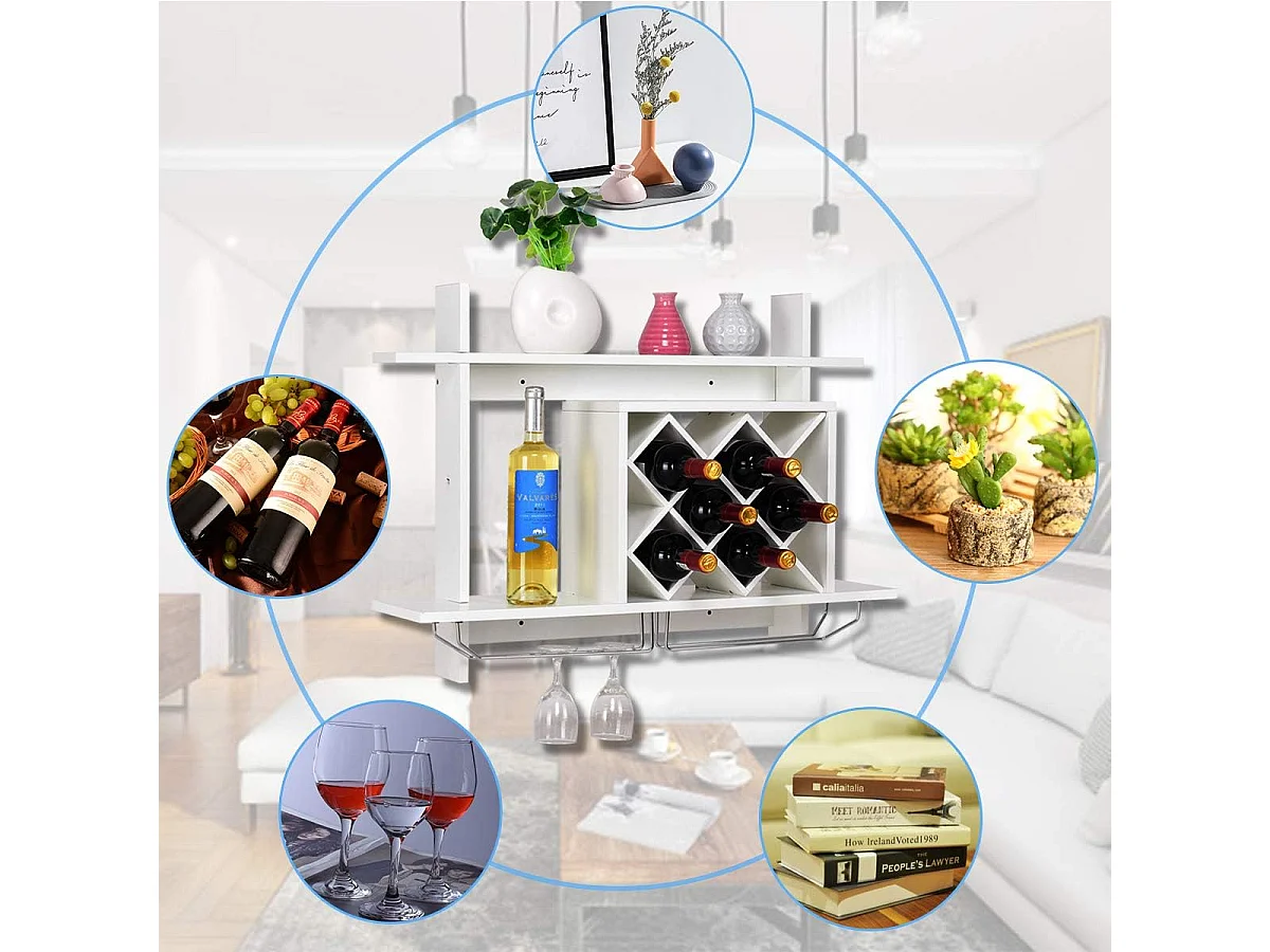 Étagère à bouteilles étagère àvin cacier à vin étagère à bouteilles de verre sopport mural blanc