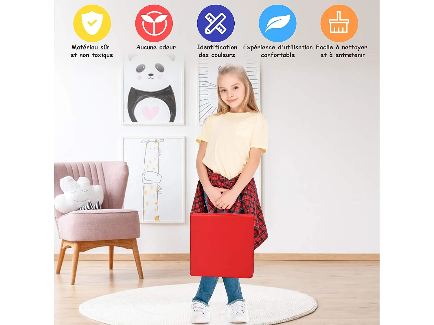 Lot de 6 coussins de chaise avec poignées coussins d'assise carrés 38 x 38cm multicolores