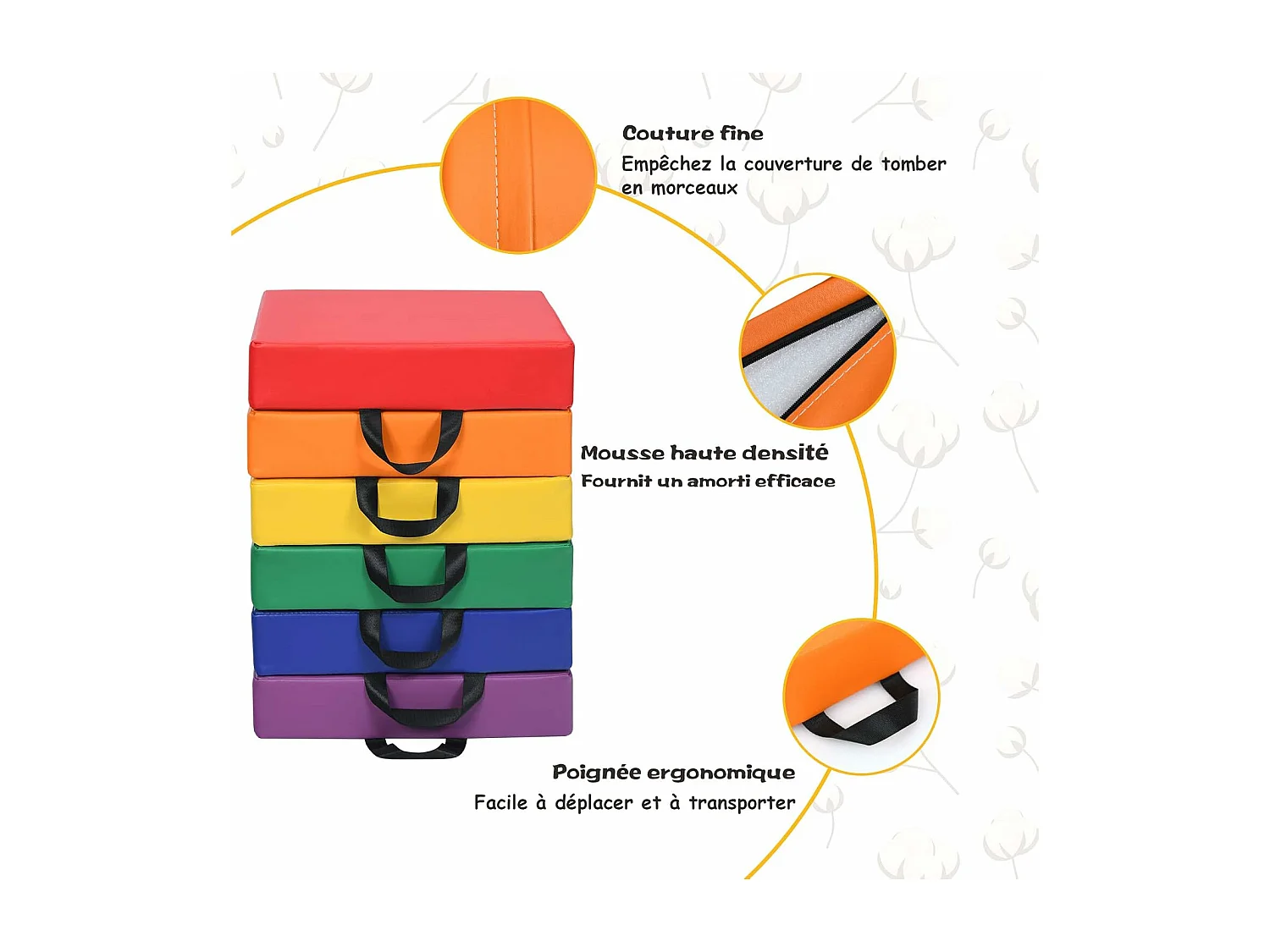 Lot de 6 coussins de chaise avec poignées coussins d'assise carrés 38 x 38cm multicolores