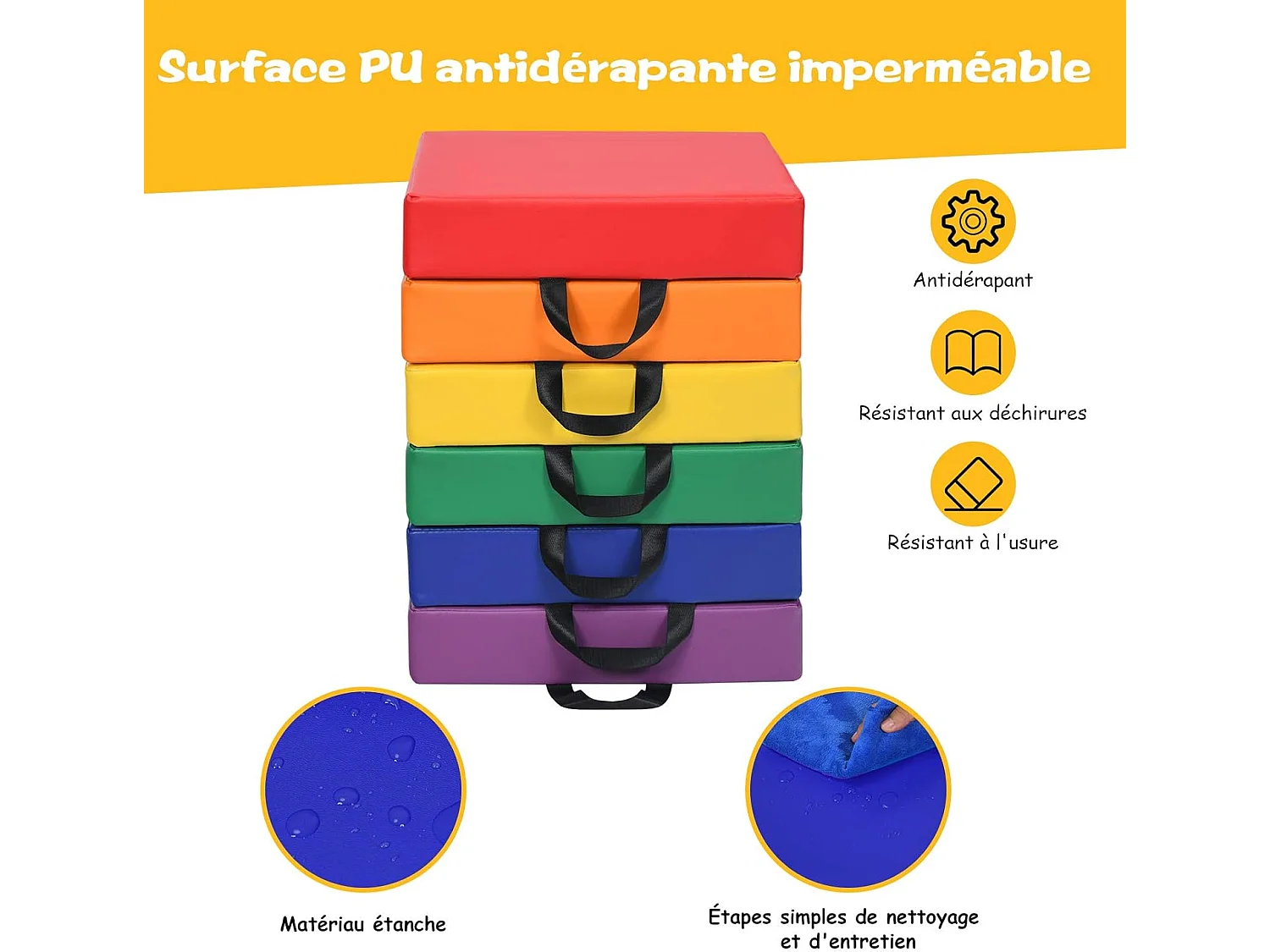 Lot de 6 coussins de chaise avec poignées coussins d'assise carrés 38 x 38cm multicolores