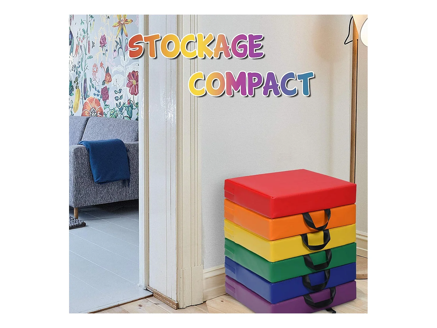 Lot de 6 coussins de chaise avec poignées coussins d'assise carrés 38 x 38cm multicolores