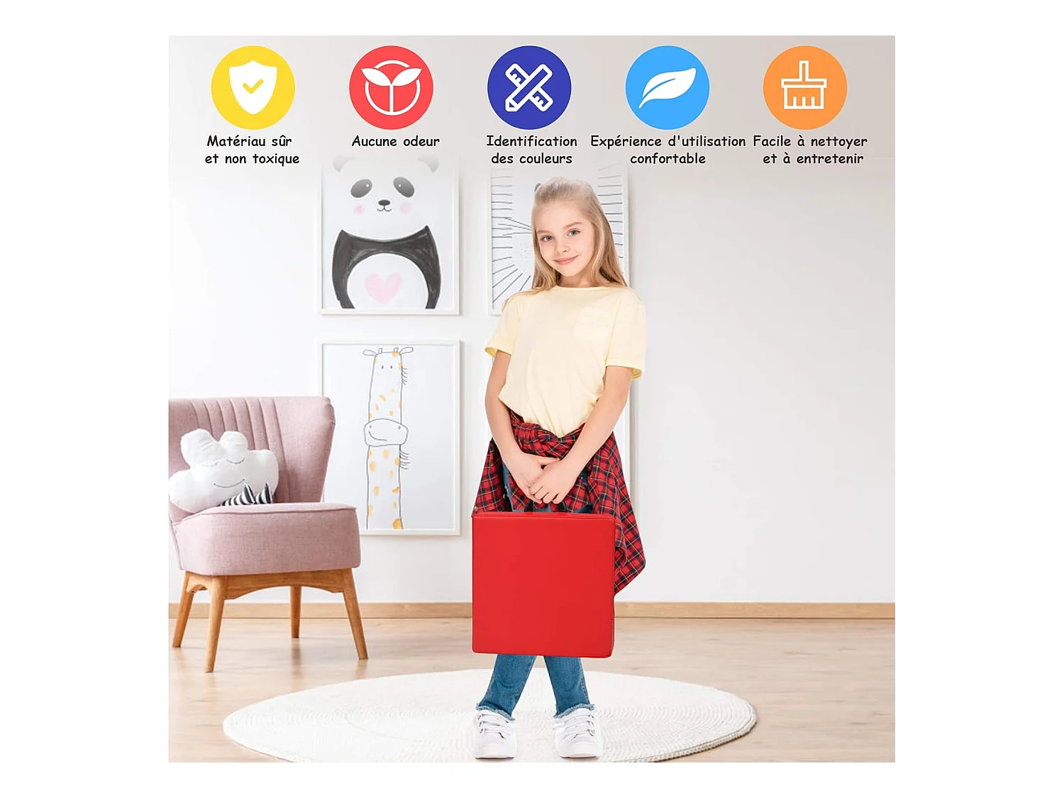 Lot de 6 coussins de chaise avec poignées coussins d'assise carrés 38 x 38cm multicolores