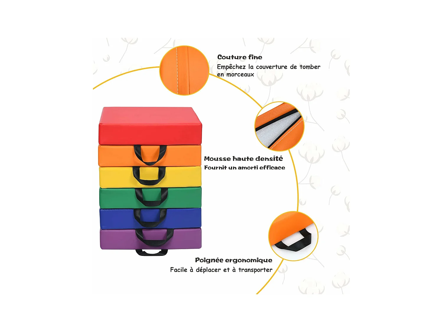 Lot de 6 coussins de chaise avec poignées coussins d'assise carrés 38 x 38cm multicolores