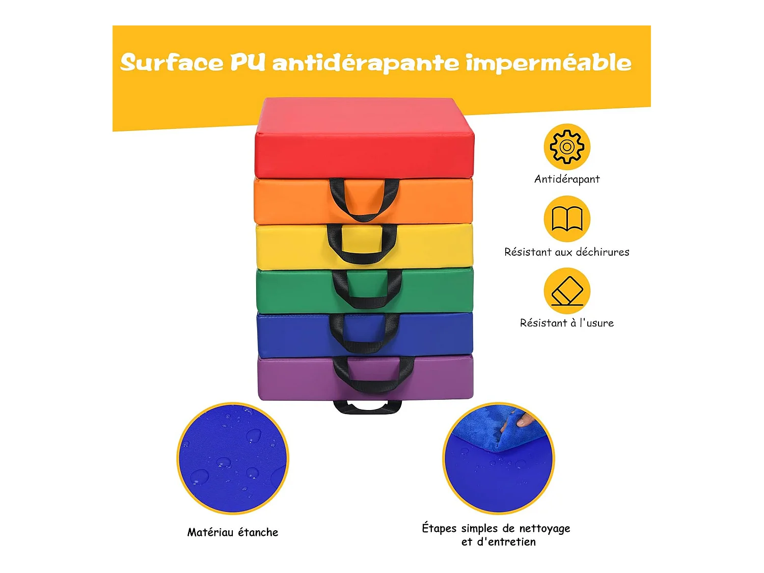 Lot de 6 coussins de chaise avec poignées coussins d'assise carrés 38 x 38cm multicolores