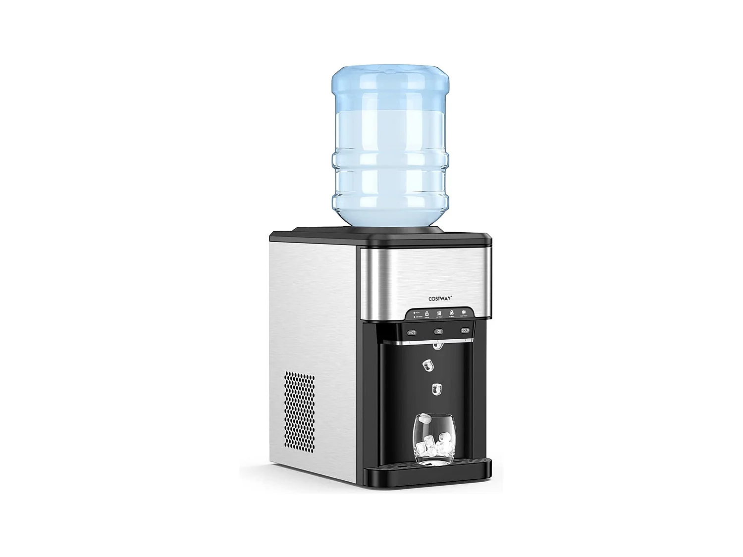 Machine à Glaçons 3 en 1 avec Distributeur d'eau Froide/Chaude, Compact Portable, 19 kg en 24h, Cube de Glace Rapide Prêt en 6-13 Min, pour Maison Bureau Bar