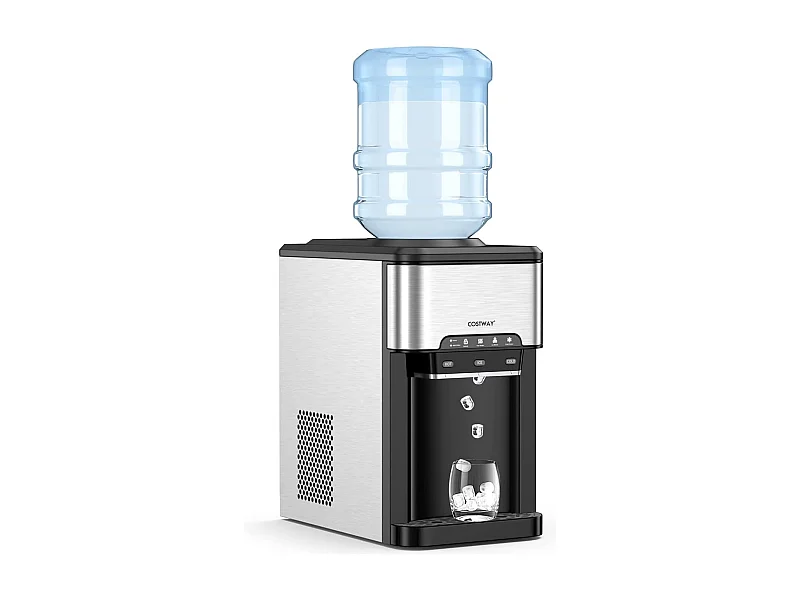 Machine à Glaçons 3 en 1 avec Distributeur d'eau Froide/Chaude, Compact Portable, 19 kg en 24h, Cube de Glace Rapide Prêt en 6-13 Min, pour Maison Bureau Bar