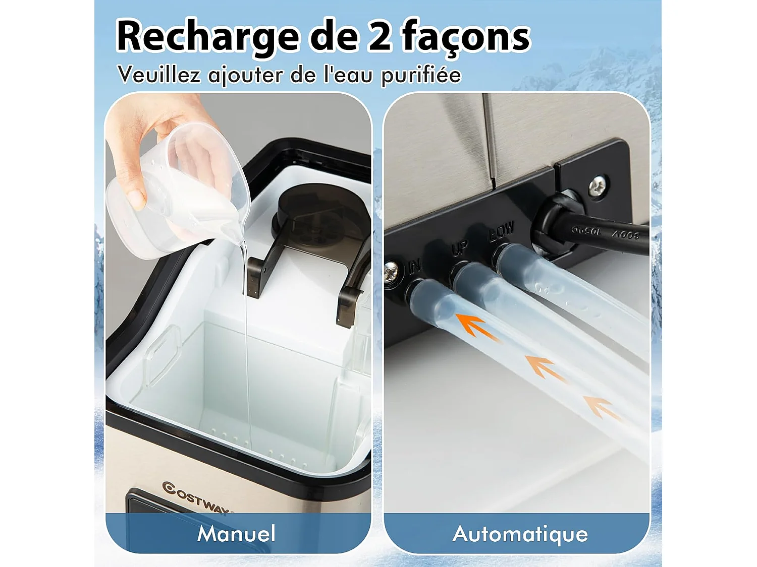 Machine à Glaçons Nugget Ice 24kg en 24h, Recharge d'Eau 2 Façons, Panneau de Contrôle Tactile LED, Fonction d'Auto-nettoyage 10 Minutes, Acier Inoxydable