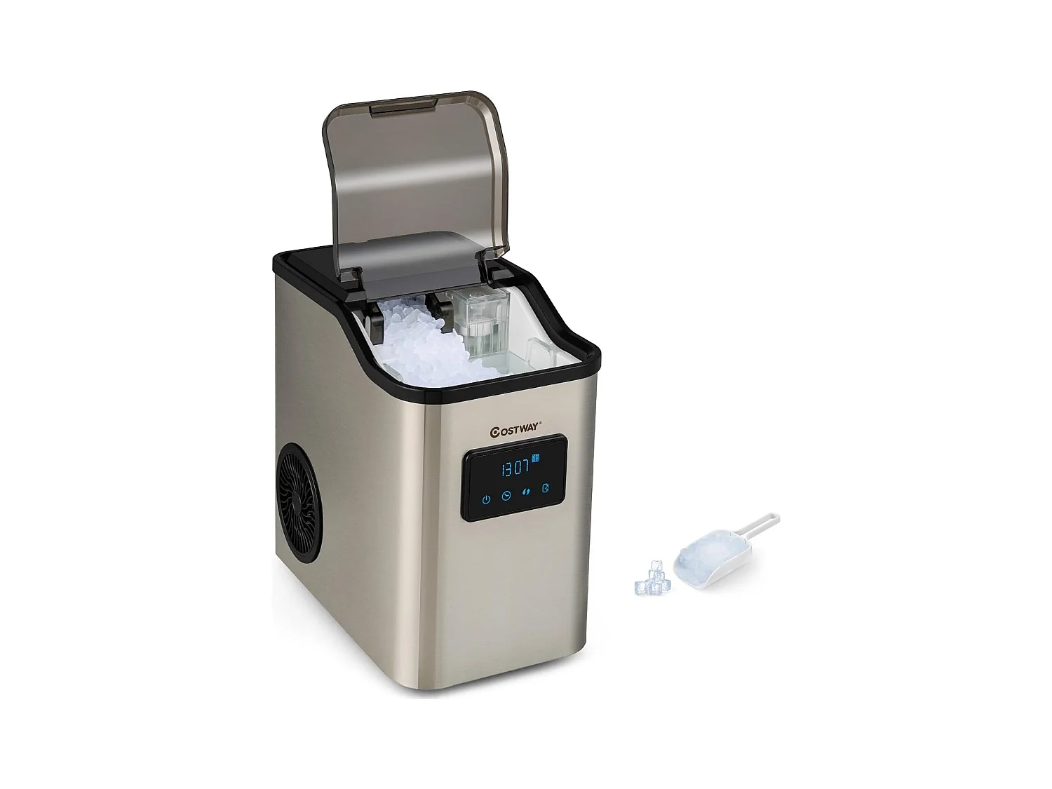 Machine à Glaçons Nugget Ice 24kg en 24h, Recharge d'Eau 2 Façons, Panneau de Contrôle Tactile LED, Fonction d'Auto-nettoyage 10 Minutes, Acier Inoxydable