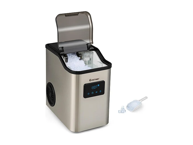 Nugget Ice 24kg ijsblokjesmachine in 24 uur, 2 manieren om water bij te vullen, LED-touchscreen, 10 minuten zelfreinigende functie, roestvrij staal