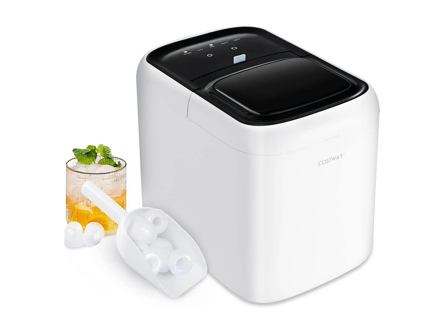 Machine à glaçons de comptoir, prêt en 6-8 minutes, autonettoyant de 30 minutes, blanc