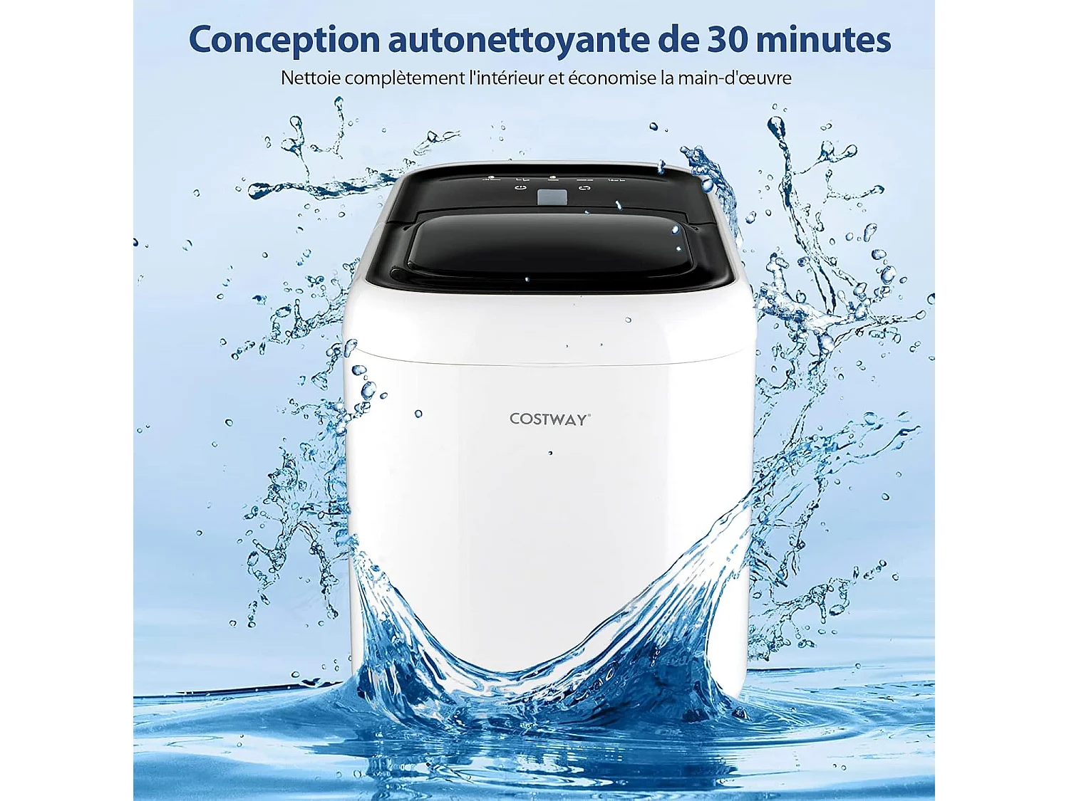 Machine à glaçons de comptoir, prêt en 6-8 minutes, autonettoyant de 30 minutes, blanc