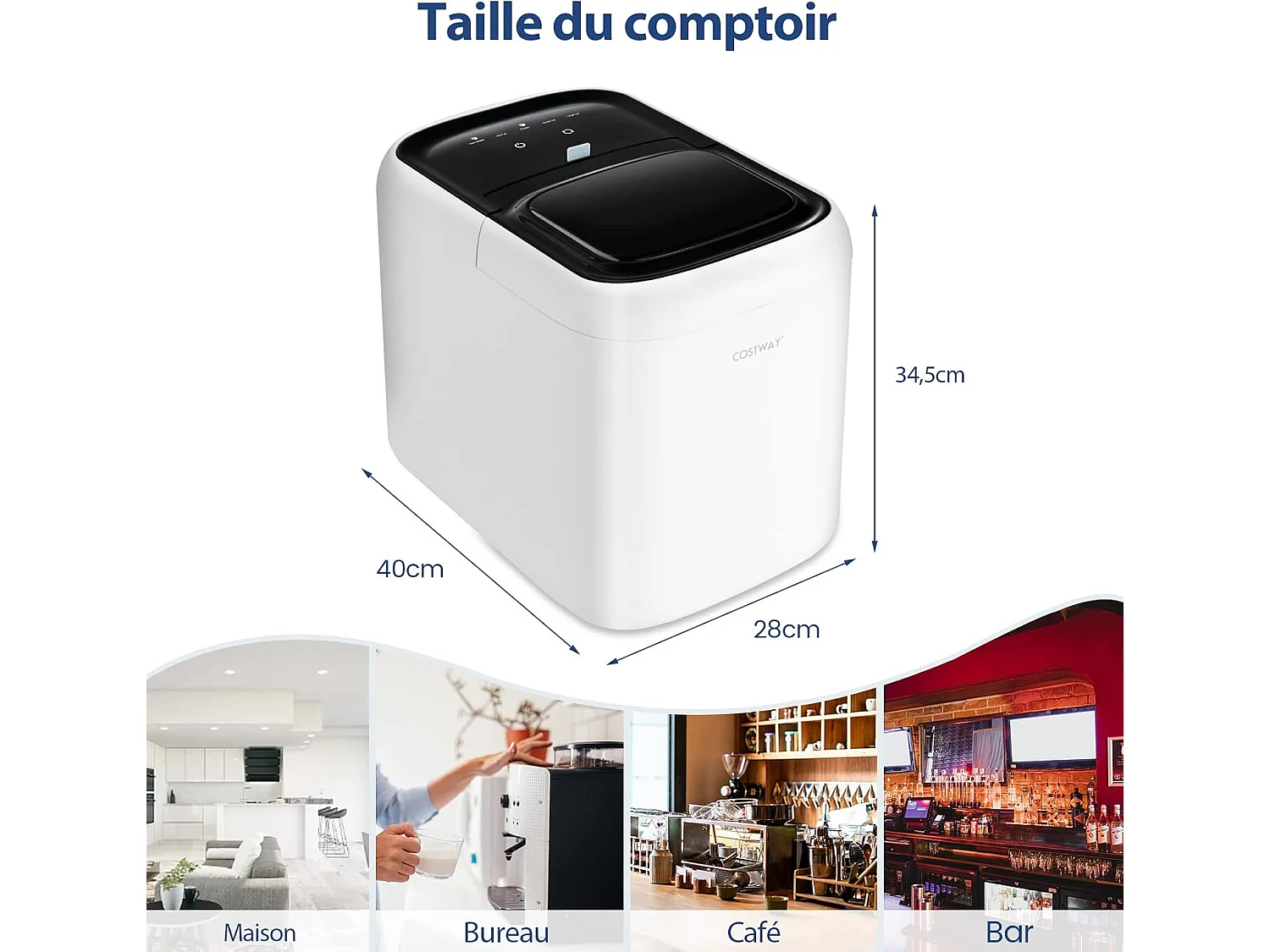 Machine à glaçons de comptoir, prêt en 6-8 minutes, autonettoyant de 30 minutes, blanc