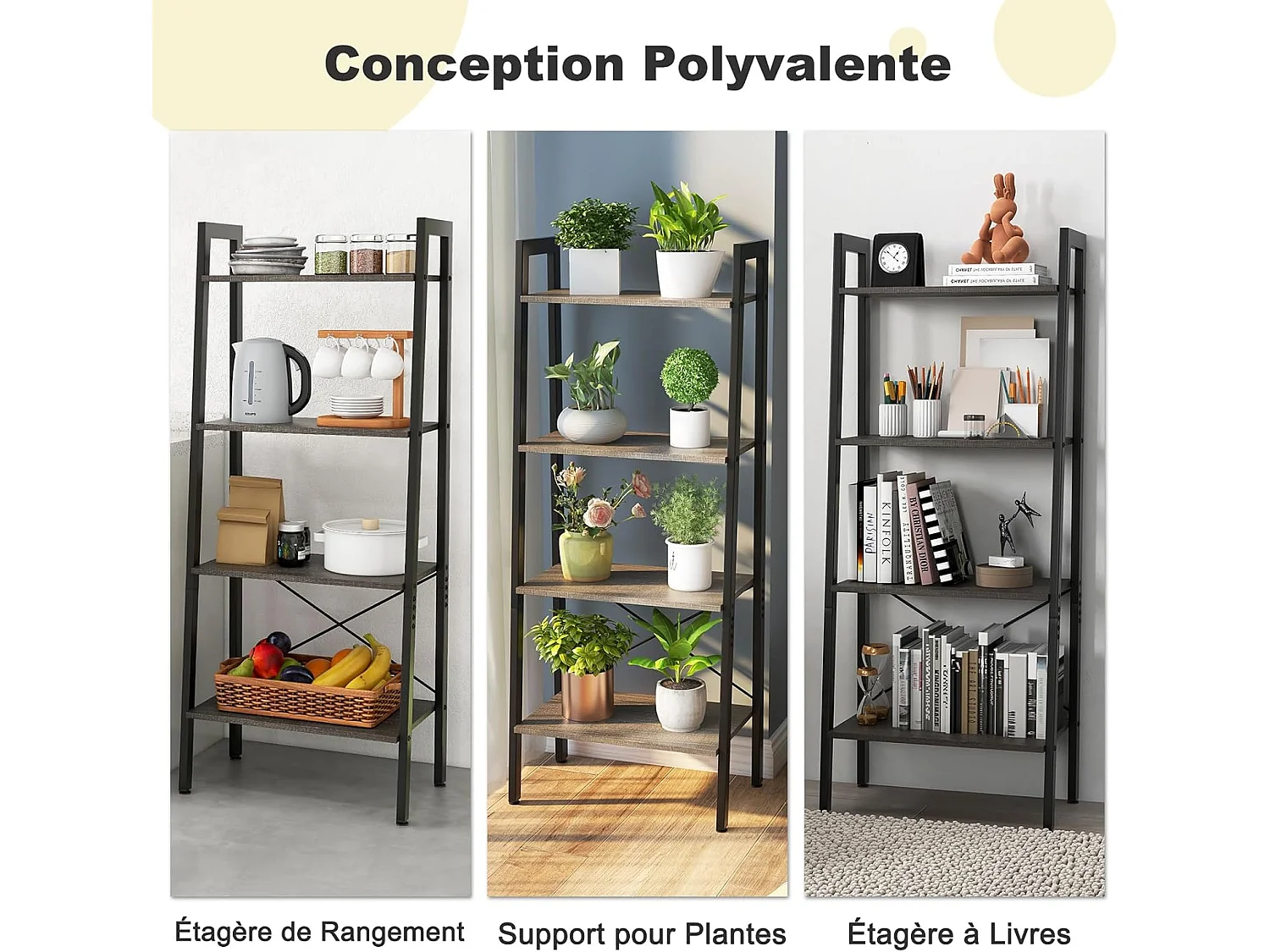 Étagère à 4 niveaux, bibliothèque étagère de rangement,56 x 34 x 138 cm (brun foncé)