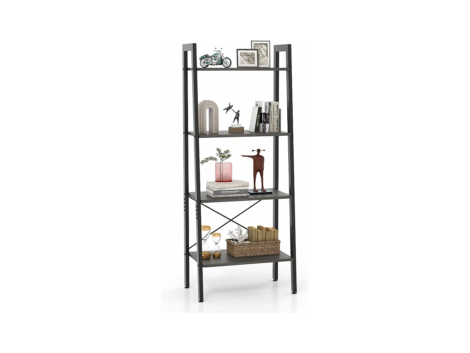 Étagère à 4 niveaux, bibliothèque étagère de rangement,56 x 34 x 138 cm (brun foncé)
