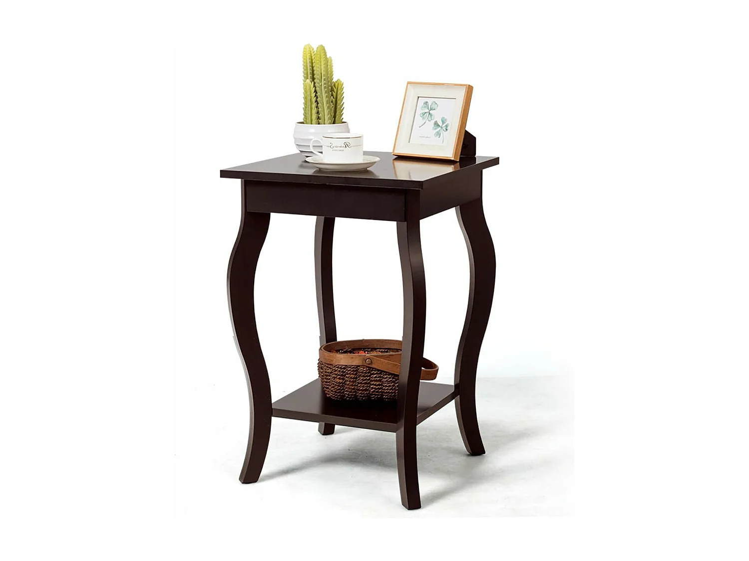 Table d'appoint, 2 niveaux, avec patins antidérapants, 40 x 40 x 60 cm, café