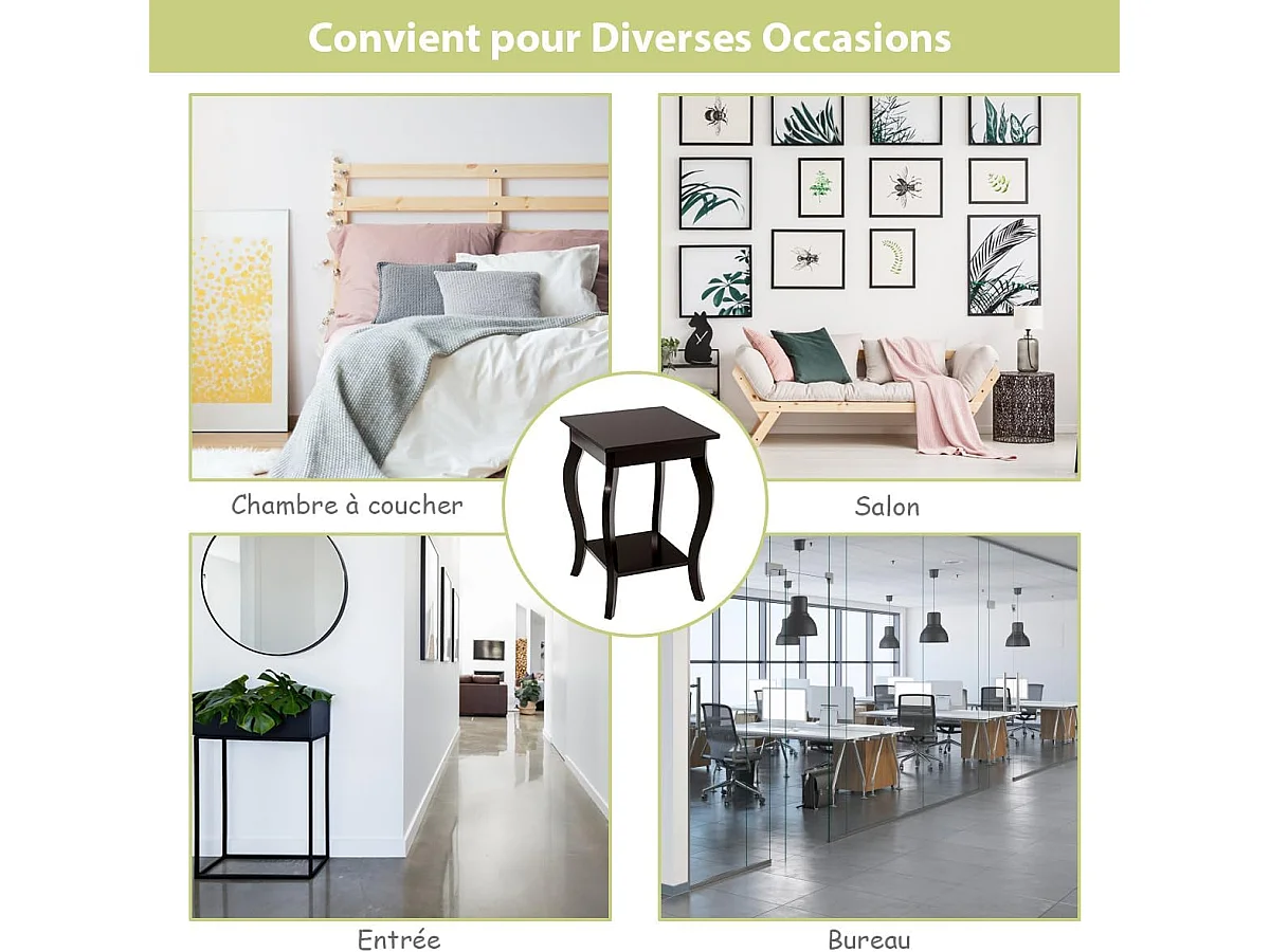 Table d'appoint, 2 niveaux, avec patins antidérapants, 40 x 40 x 60 cm, café