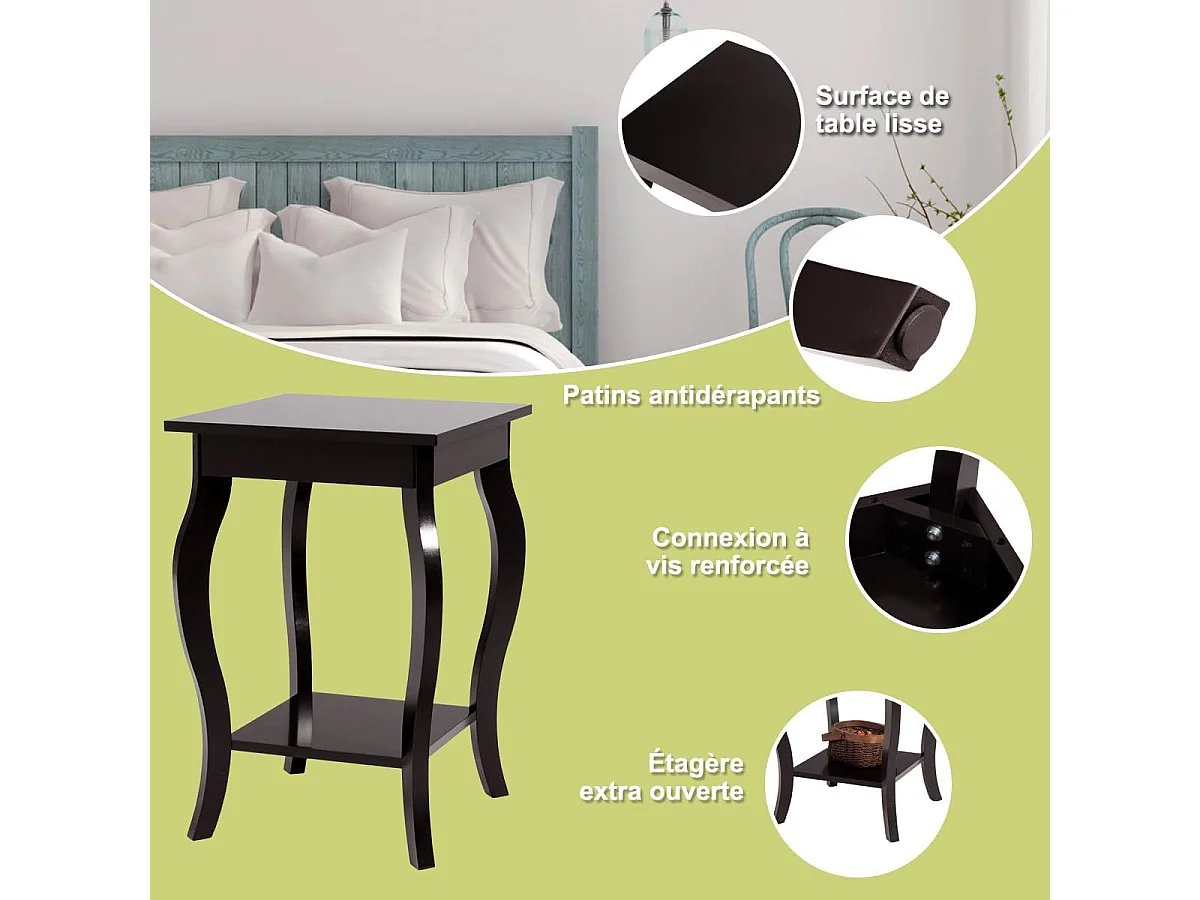 Table d'appoint, 2 niveaux, avec patins antidérapants, 40 x 40 x 60 cm, café