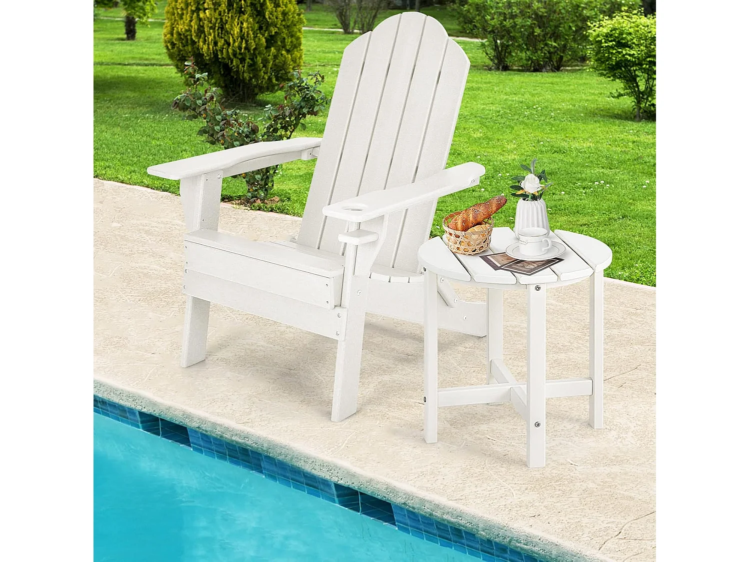 Table d’appoint extérieure en hdpe résistante aux intempéries,  46 x 46 cm, blanc