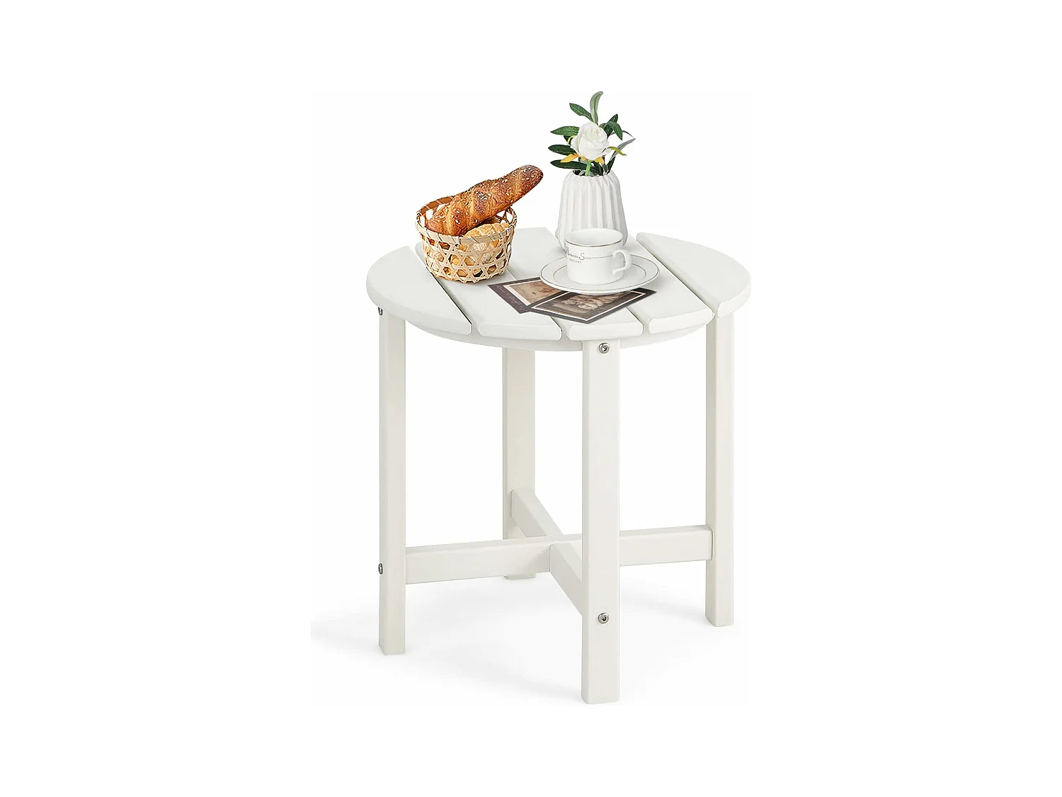 Table d’appoint extérieure en hdpe résistante aux intempéries,  46 x 46 cm, blanc