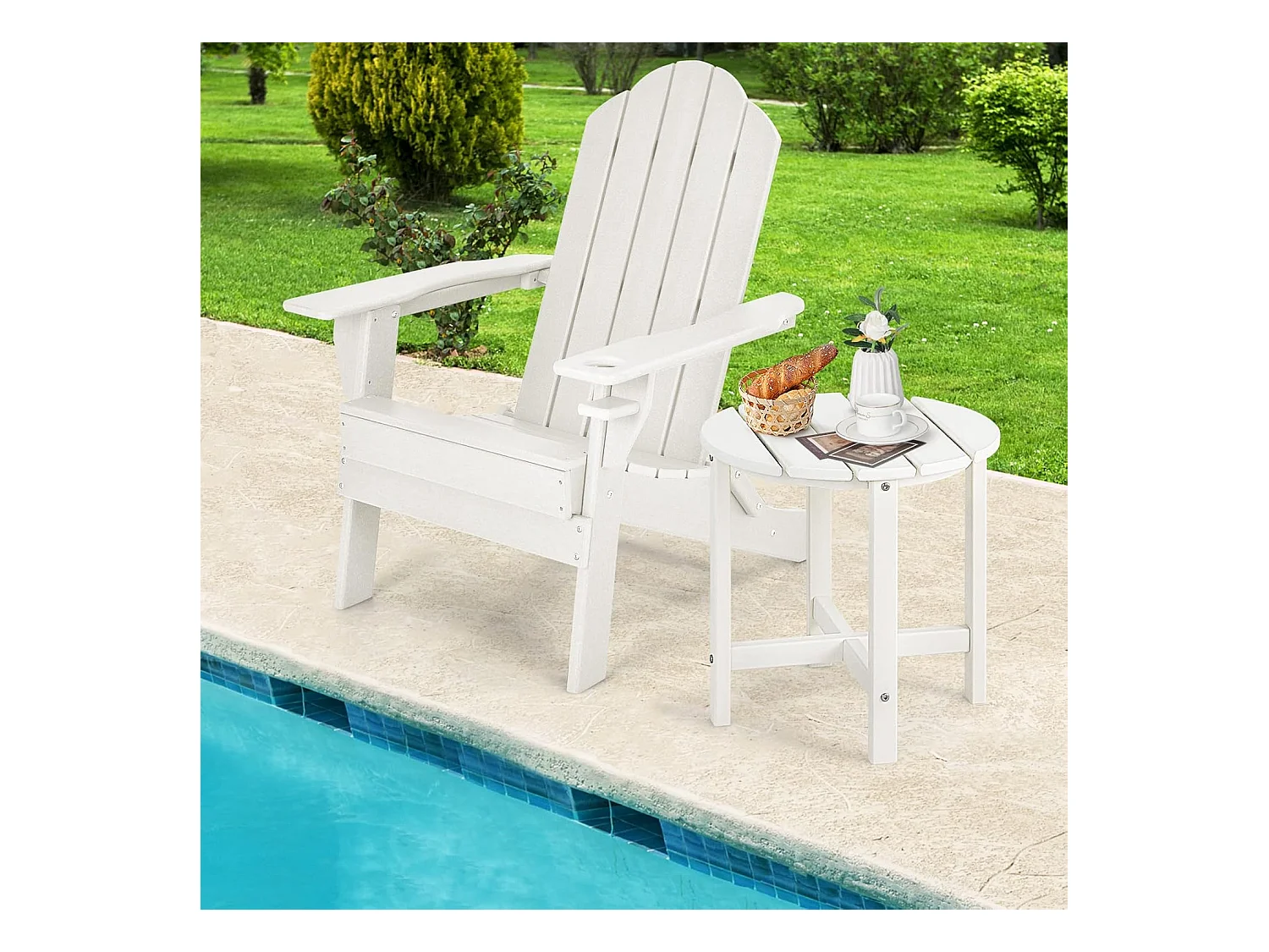 Table d’appoint extérieure en hdpe résistante aux intempéries,  46 x 46 cm, blanc