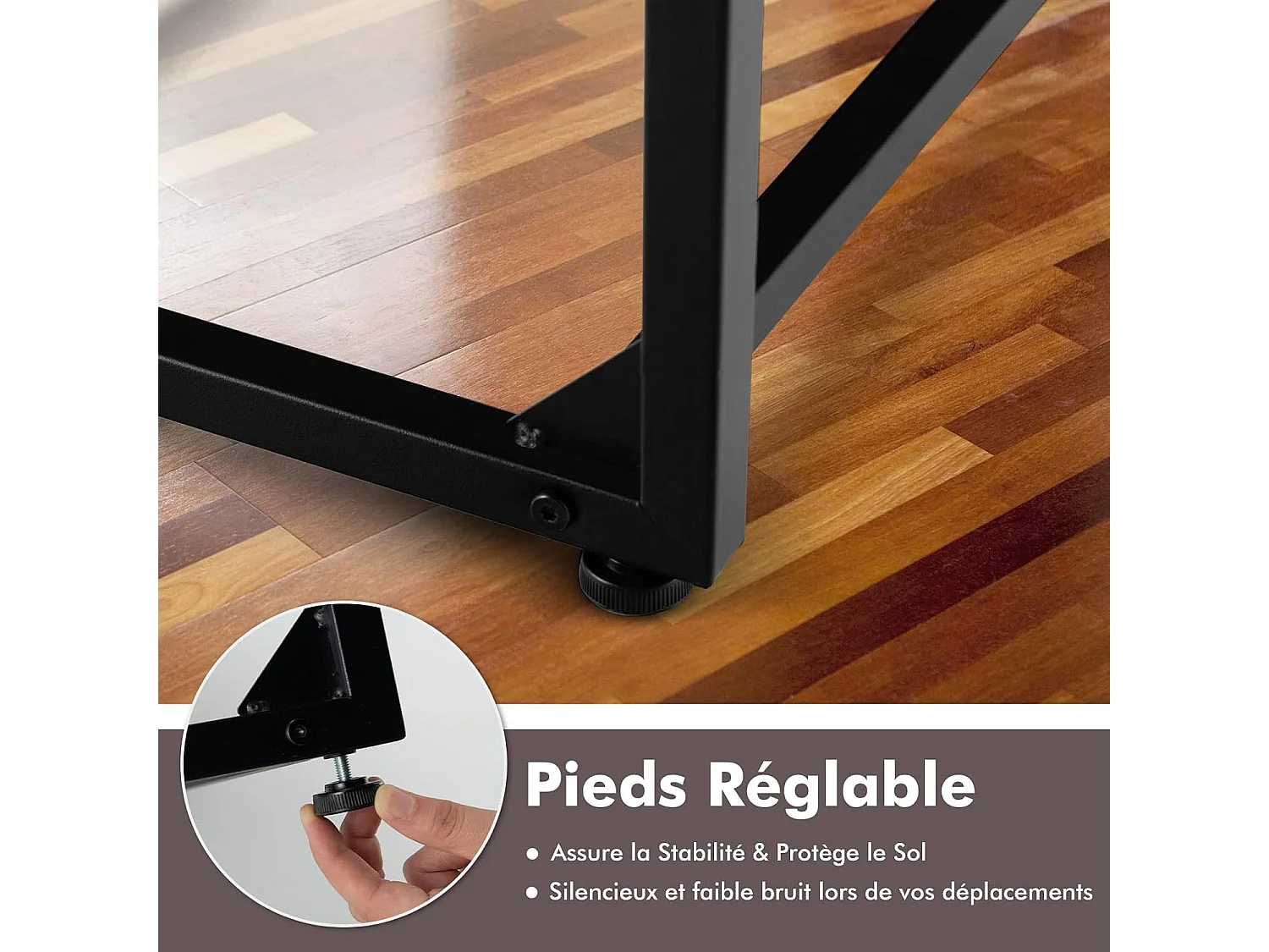 Table d’appoint en forme de c, plateau réglable à 5 positions, brun