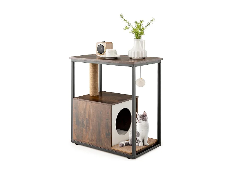 Table d'appoint et condo pour chat, avec griffoir et tapis à gratter amovible, (marron)