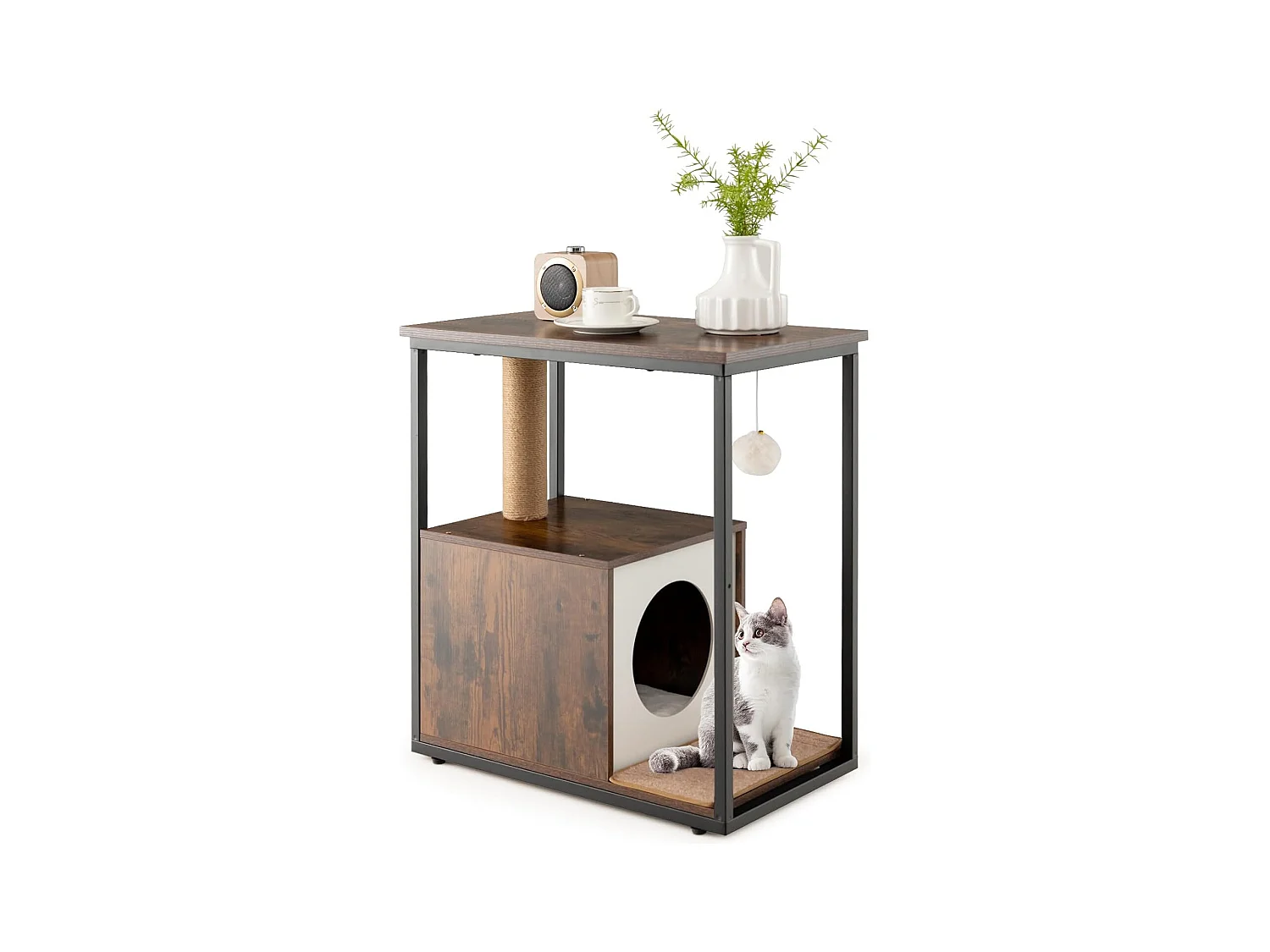 Table d'appoint et condo pour chat, avec griffoir et tapis à gratter amovible, (marron)