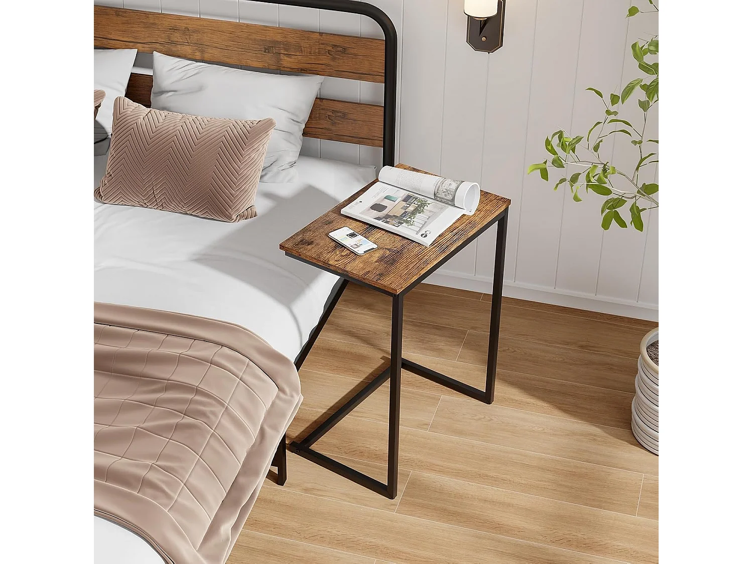 Table d'appoint, bout de canapé,cadre en métal 55 x 36 x 67 cm, marron rustique et noir