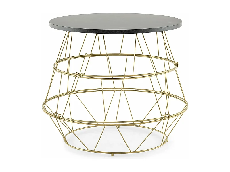 Table d’appoint, bout de canapé marbre noir avec cadre en métal doré, table ronde ø40x38