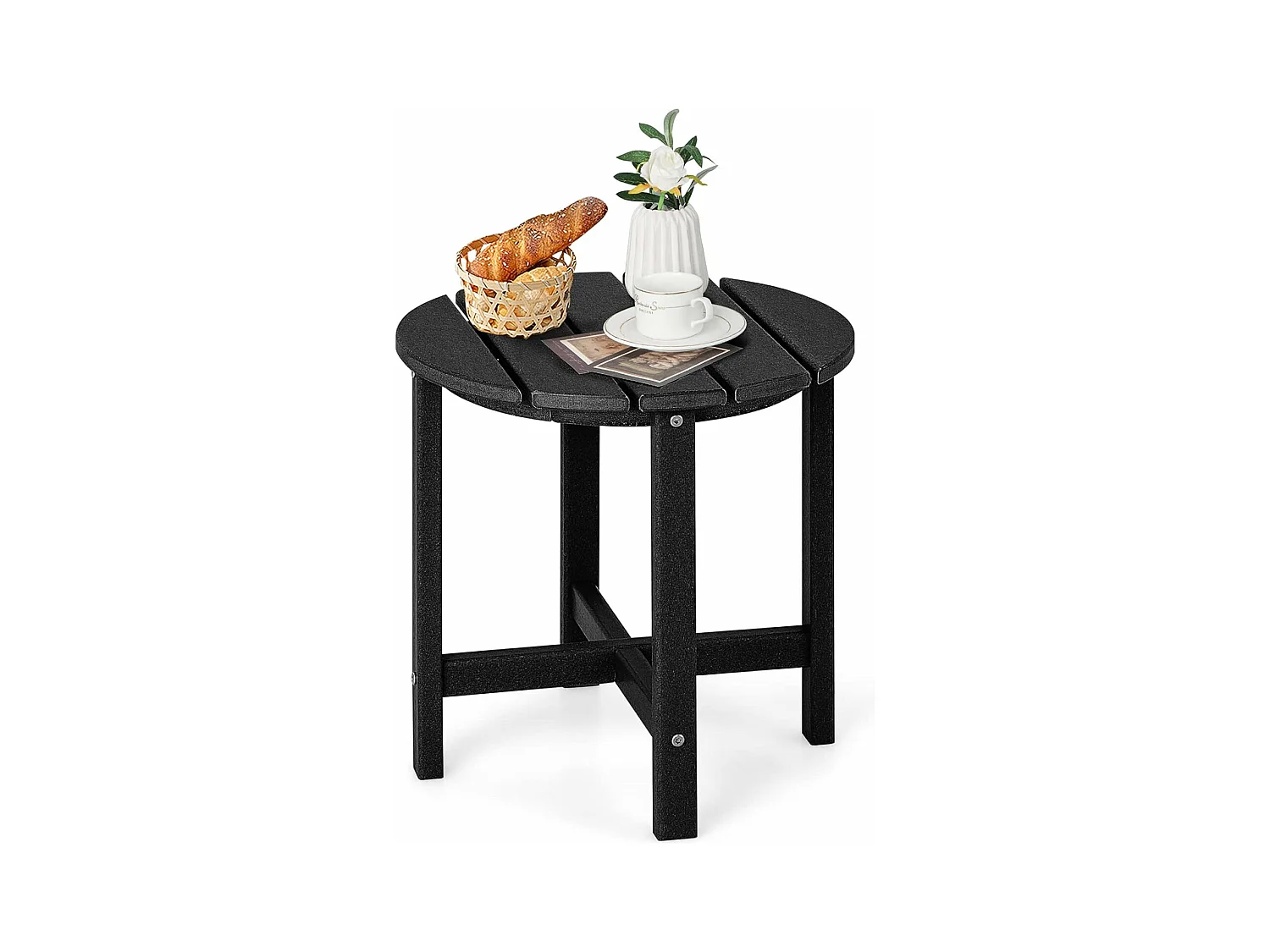Table d’appoint extérieure en hdpe résistante aux intempéries, 46 x 46 cm, noir