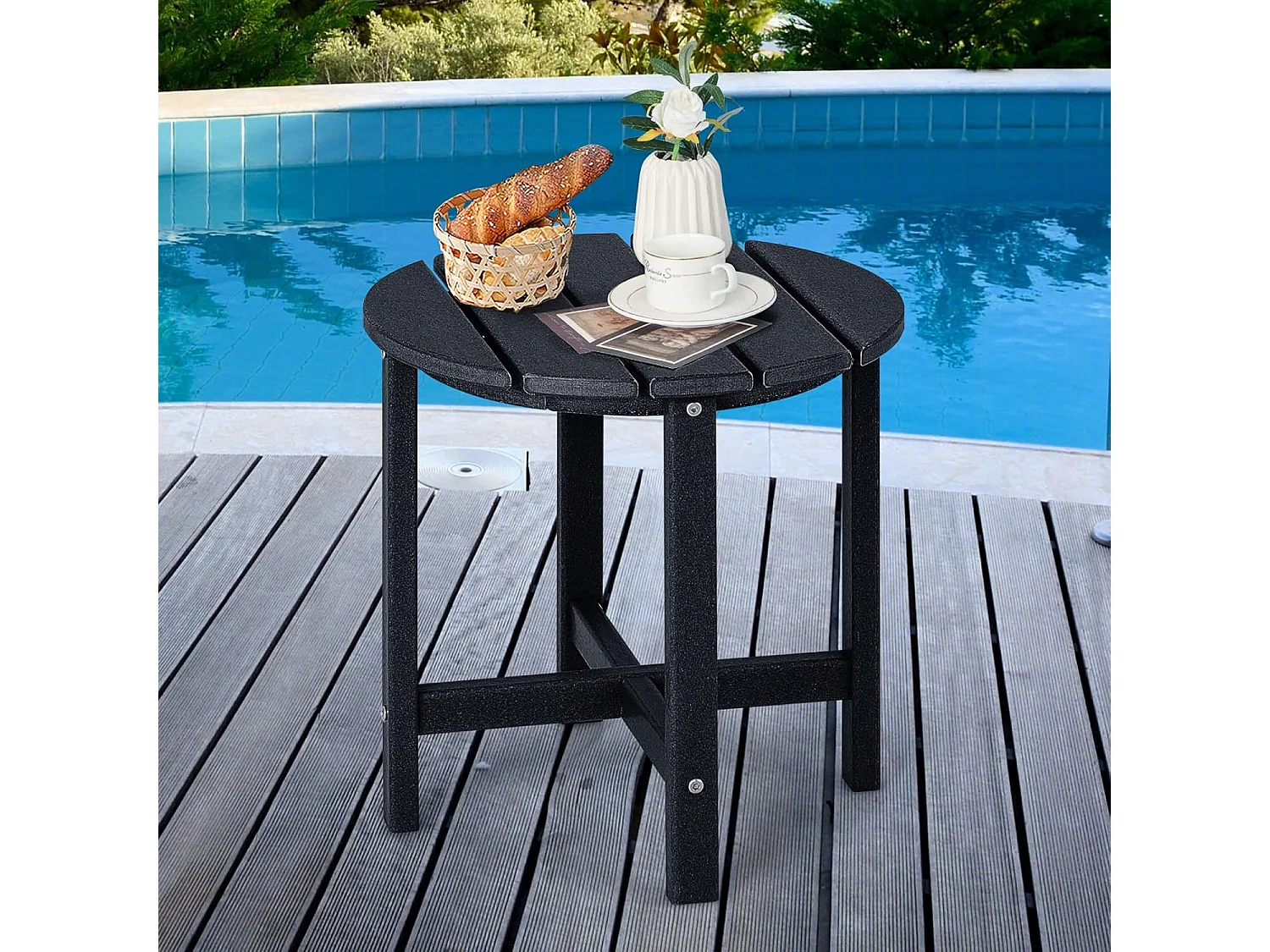 Table d’appoint extérieure en hdpe résistante aux intempéries, 46 x 46 cm, noir