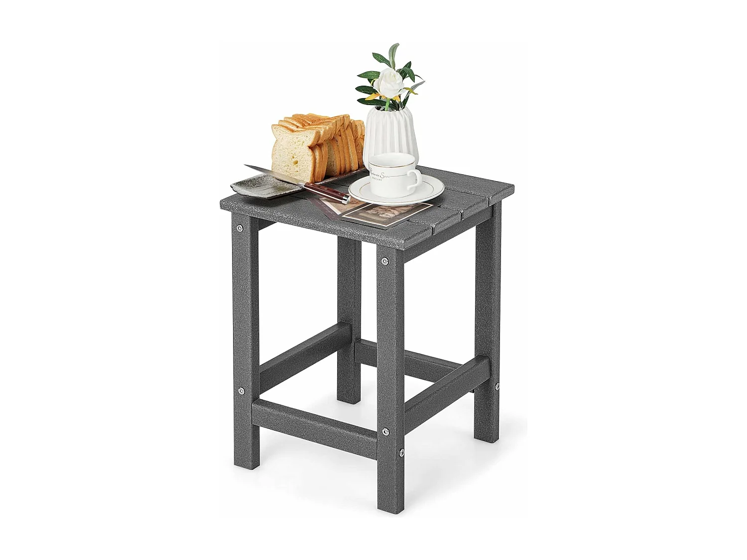 Table d’appoint extérieure en hdpe résistante aux intempéries, 36 x 36 x 47 cm, gris