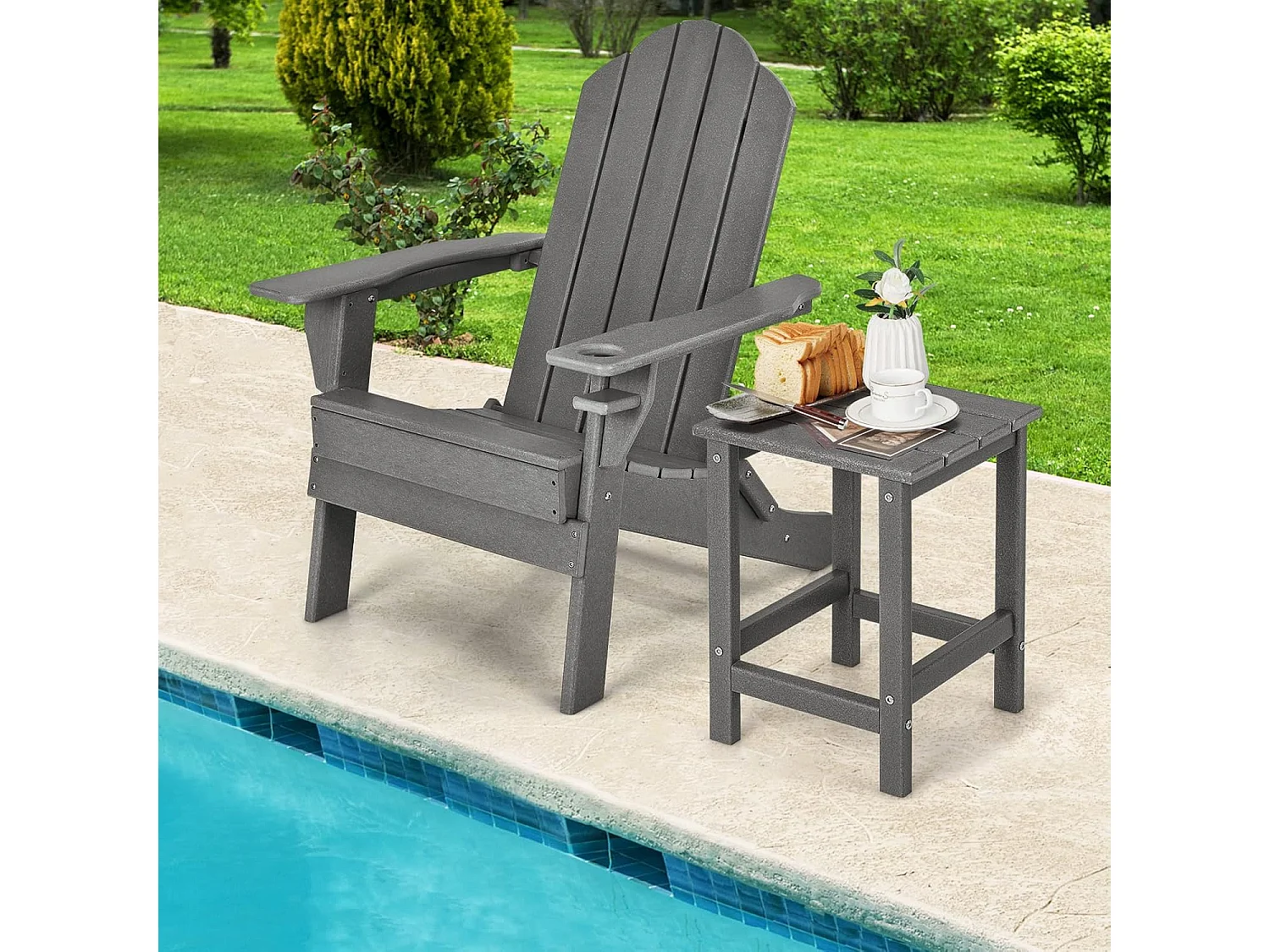 Table d’appoint extérieure en hdpe résistante aux intempéries, 36 x 36 x 47 cm, gris